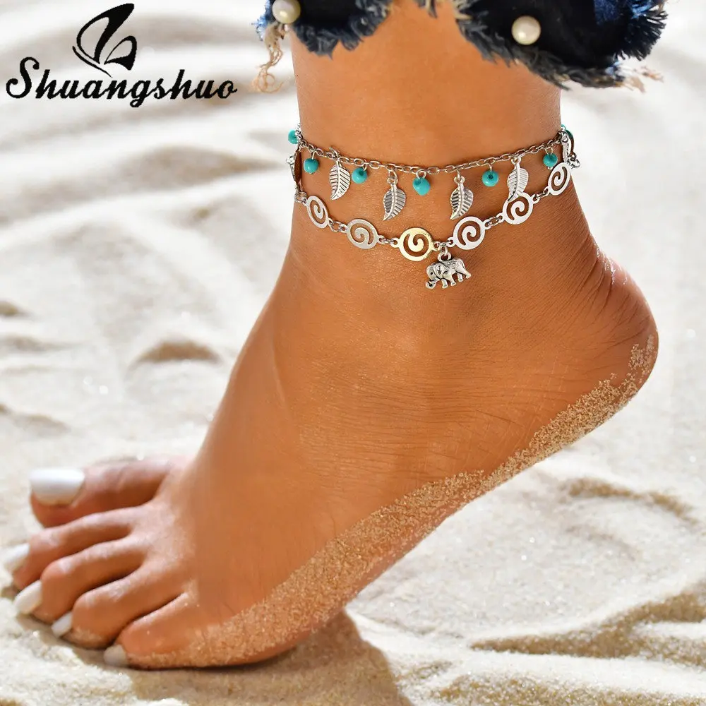 Shuangshuo Мода Boho оболочки подвесные ножные браслеты для женщин Многослойная Веревка Цепи Seashell бижутерия для ног девочек Giftn