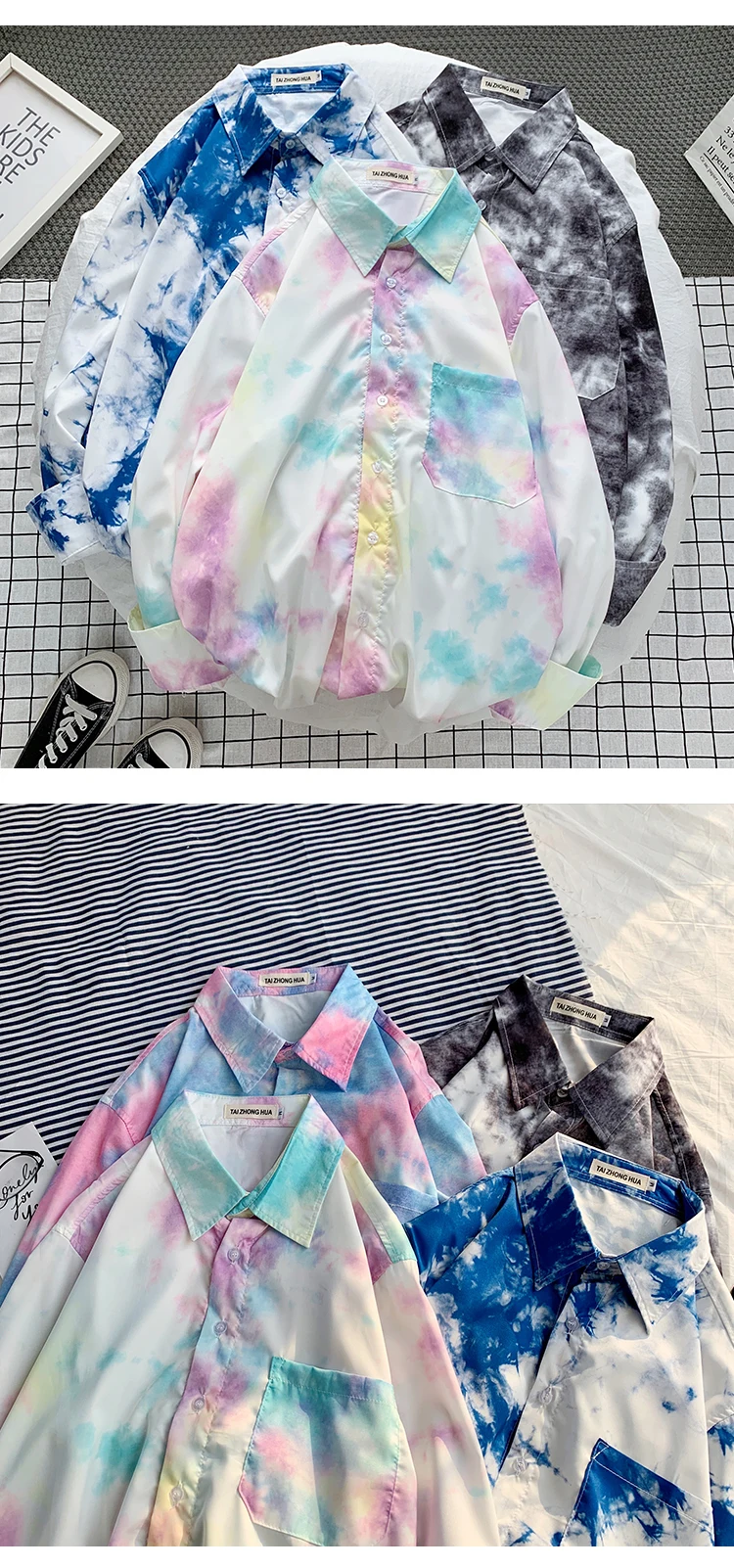 Camo рубашка Мужская модная повседневная рубашка с принтом Tie-dye Мужская Уличная Свободная рубашка с длинными рукавами Мужская s M-2XL