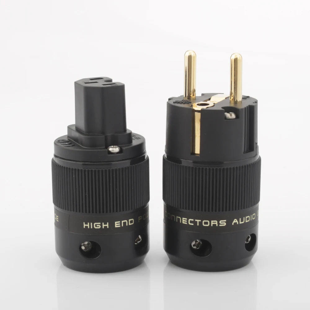 Ouro 24K, IEC Power Connector, Adaptador de alimentação de áudio, 1 par