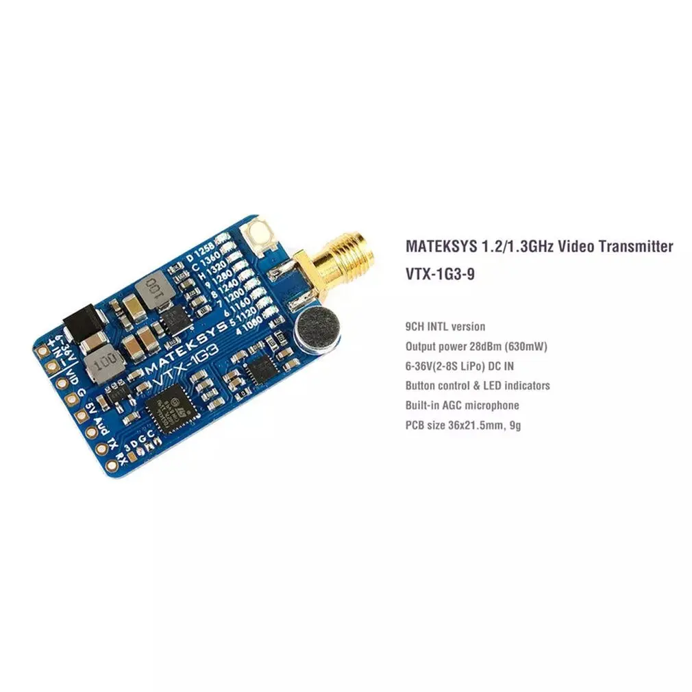 Matek System MATEKSYS VTX-1G3-9 1,2 ГГц 1,3 9CH международной сгиба листов INTL версия FPV видео передатчик для дрона с дистанционным управлением очки монитор
