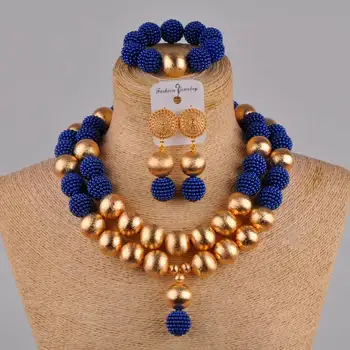 

royal blue african jewelry set simulated pearl necklace nigerian beads jewelry sets for women FZZ42