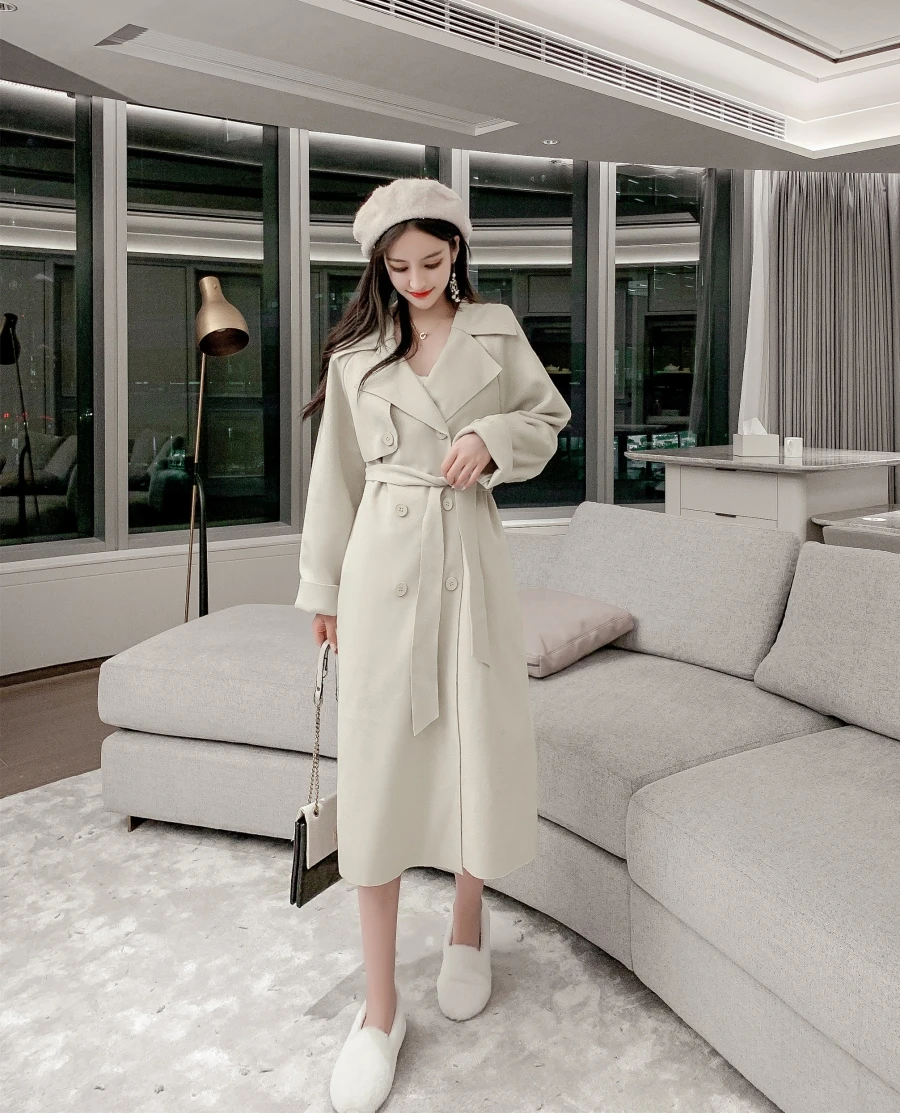 2019 Новый стиль Мода Осень Зима Женская Повседневная Длинная стильная Тренч шерстяные пальто винтажная выстиранная верхняя одежда женская