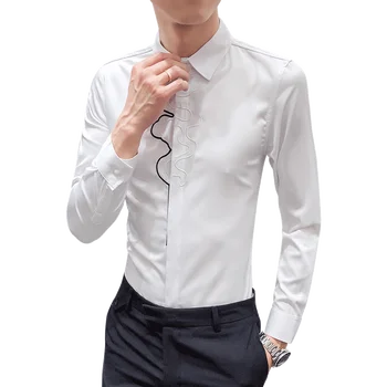 

Fashion Men Embroidered Shirt Long Sleeve Business Casual Shirts White Black Shirt Men Spring Autumn camisa masculina man top