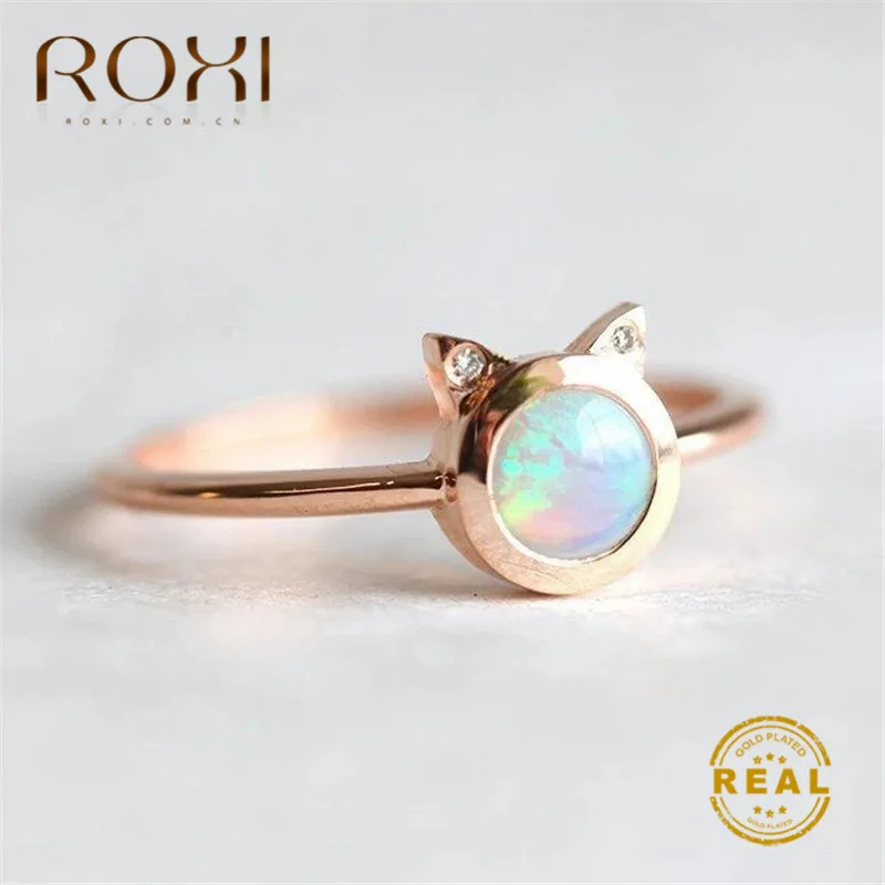 ROXI, изящный тонкое кольцо, текстурированный огненный опал кольца для женщин, кошачьи ушки, милые модные украшения из циркония, кольцо с кристаллами, женские подарки для девочек