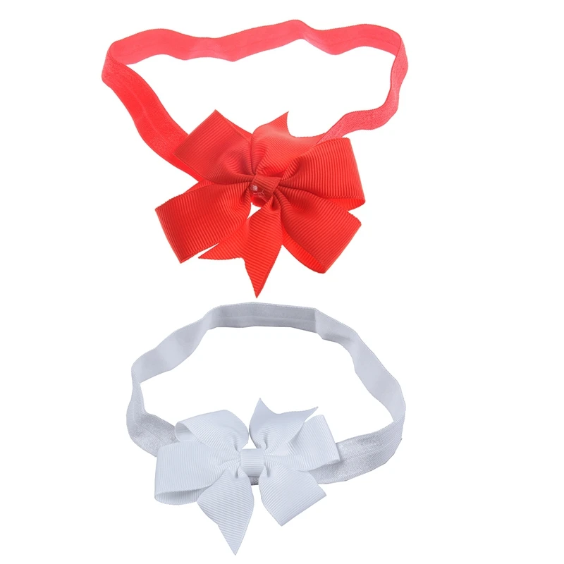 

2 Piece Baby Girls Hair Bow Tie Ribbon Decor Hairband Headband Red &White