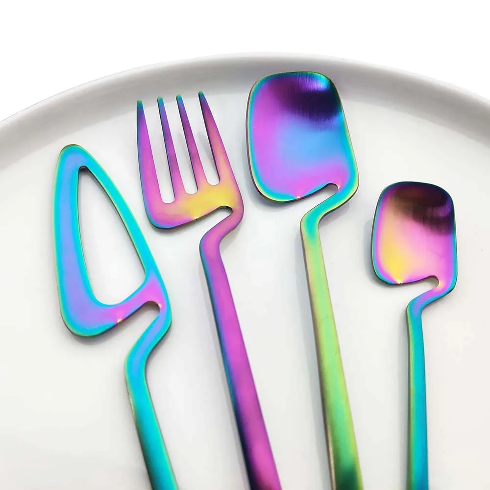 4pcs Rainbow Dining Knife Spoon Fork 304 Stanless Steel Flatware Table Decor Cutlery Sets Ice Cream Dessert Coffee Dinnerware