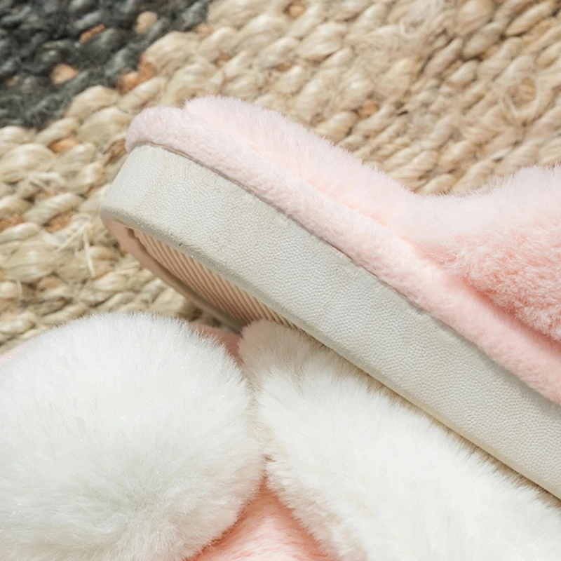 SWQZVT Rabbit women furry slippers cartoon cut warm pink bedroom ladies slippers with fur home sleepers winter shoes women 2020 (17)