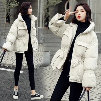 

2020 Winter Fashion Parka Coat Stand Collar Woman Cotton-padded Clothes Thicken Slim Korean Style Jacket Female Outwear