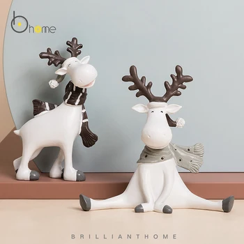 

Cute Nordic Reindeer Resin Decorations Modern Art Creative Figurines Christmas Ornaments Festival Gift Home Decoration MM60XBJ