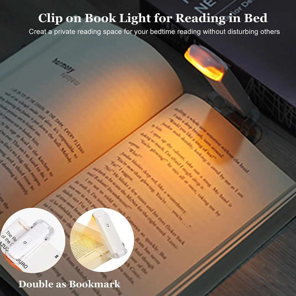 LED Clip USB Rechargeable Book Reading Light Brightness Adjustable Eye Care Portable Bookmark Read