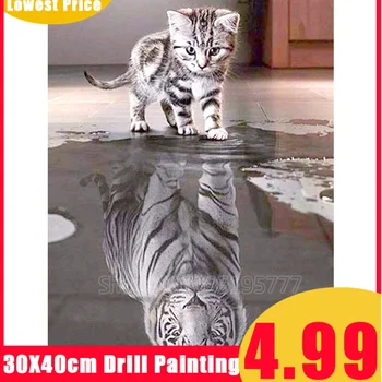 

5D DIY Full Square/Round Drill Tiger And Cat Diamond Painting Cross Stitch Diamond Embroidery Landscape Mosaic Home Decor Gift