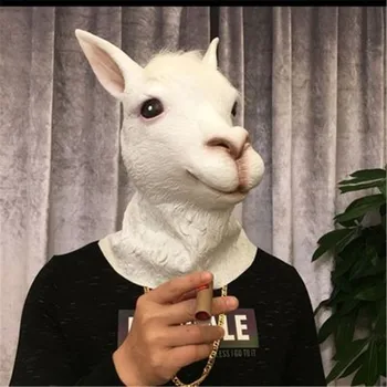 

Alpaca Latex Animal Head Mask Grass Mud Horse for Halloween Costume Party Props Adult Kids Mask Halloween bar Costume Accessory