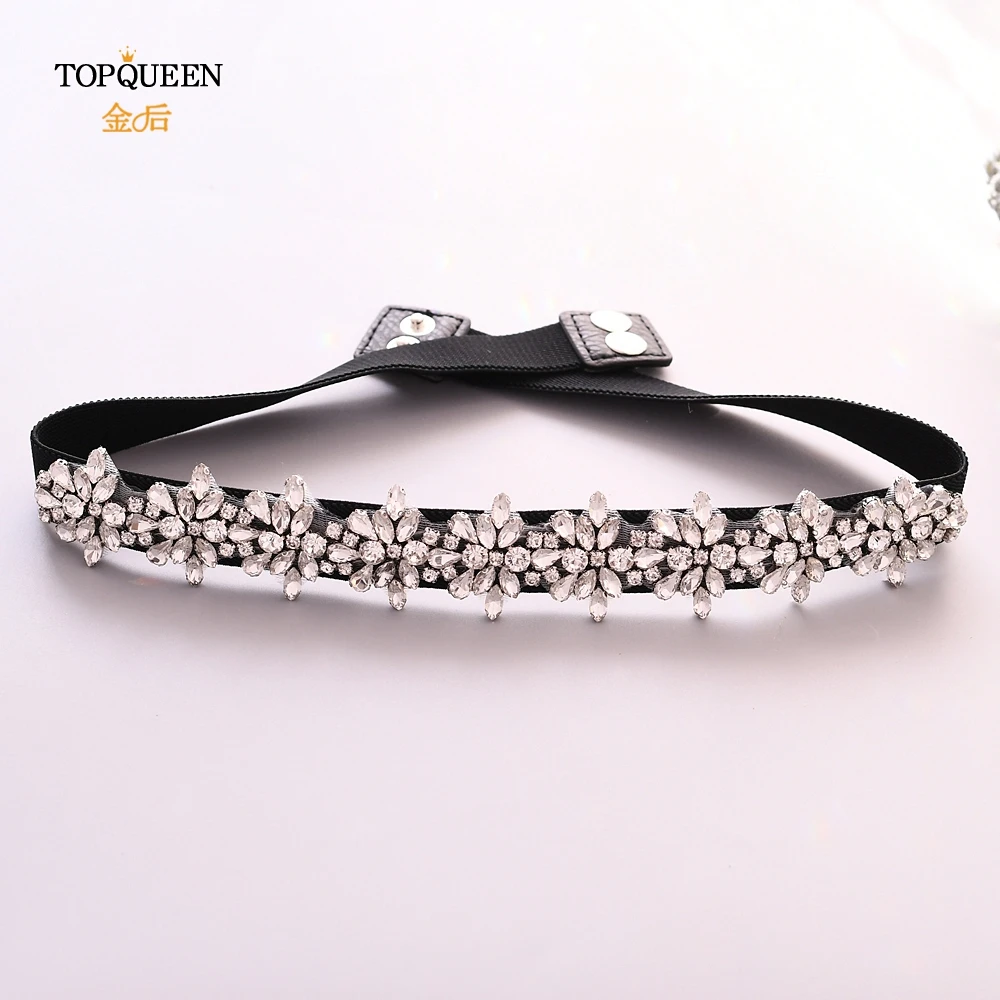 TOPQUEEN S269 эластичный пояс с серебряными блестками пояс для формального платья черные стразы пояс платье пояс женское вечернее платье с ремнем
