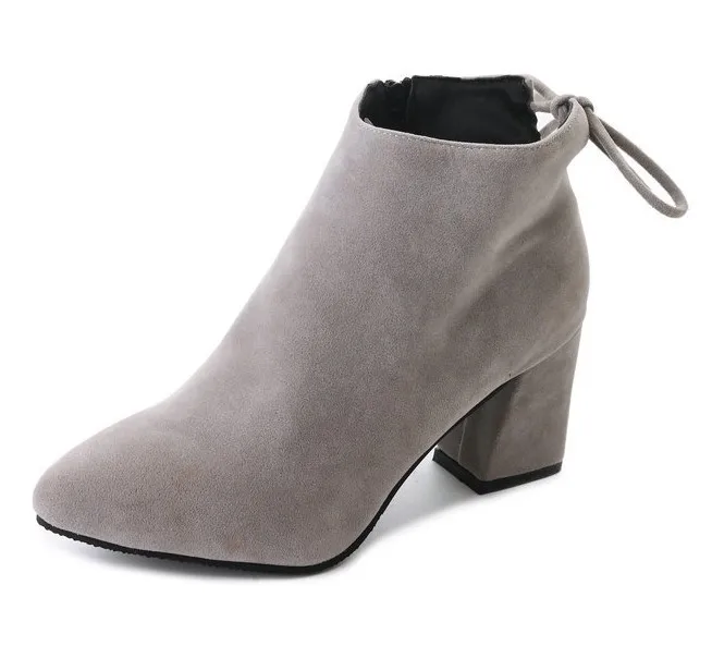 

2019 Autumn And Winter New Style High-Heel WOMEN'S Boots Bow Chunky-Heel Women's Martin Boots Ultra-Large Size Shoes