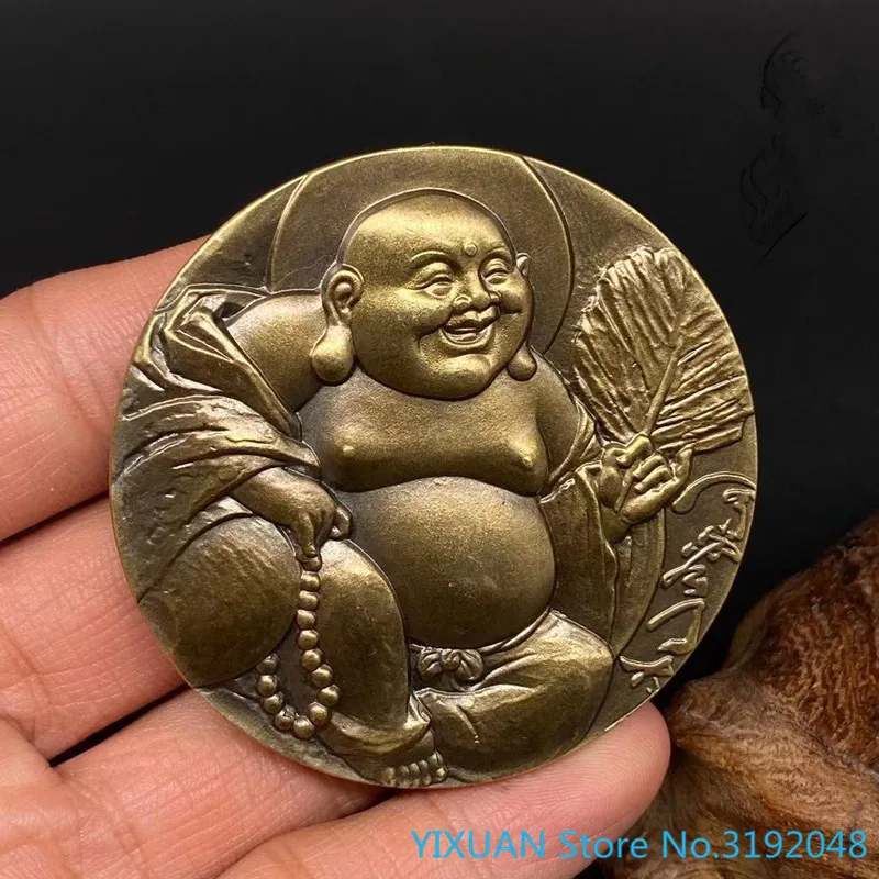 

Bronze seal collection smiling face Buddha pure copper Maitreya Buddha commemorative seal Buddhist Happy Buddha playing seal orn