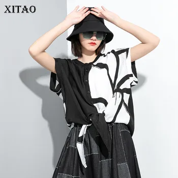 

XITAO Personalized Printed T Shirt Loose Wild Irregular Loose Plus Size Tshirt Tide Brand Back Zipper Women Tops Fashion XJ4790
