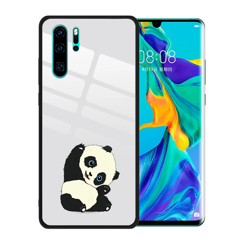 

Cute Cartoon Pandicorn Tempered Glass Case for Huawei P30 Pro P20 Lite P Smart 2019 Plus Anti-Scratch Shockproof Cover