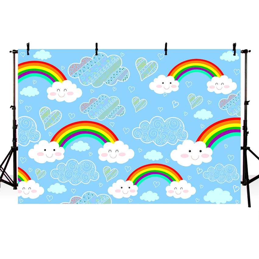 Photographie Fond Dessin Anime Bleu Ciel Blanc Nuage Parapluie Arc En Ciel Bebe Spectacle Anniversaire Theme Toile De Fond Professionnel Photo Studio Aliexpress