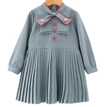 Baby Girls Dress Autumn Children Clothes Spring Long Sleeve Straped Bow Pleated Dress for Girl Kids Princess Dresses 2 7 Years