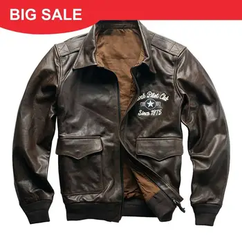 

2020 Brown Men World War II Air Force Pilot Leather Jacket Plus Size XXXXL Genuine Cowhide American Style Aviator Leather Coat