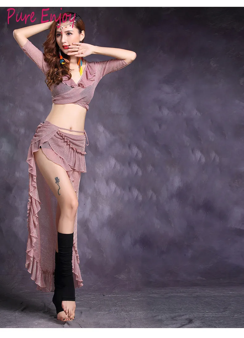 Сексуальный топ с V-образным вырезом Bellydance Танец живота Длинная юбка 2шт. Набор для женской одежды. Костюмы для восточных танцев