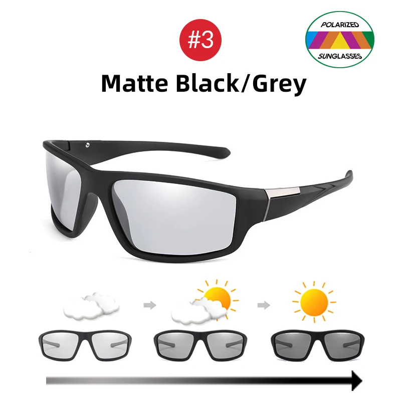 Unisex Photochromic Polarized Cycling Sunglasses - Matte Black Sports Goggles