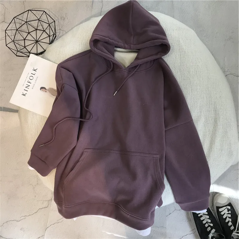 purple yam Женские толстовки из двух частей, бархатная толстовка с капюшоном, свободные модные новые осенние и зимние корейские толстовки, студенческие Топы NS1722a - Цвет: purple yam