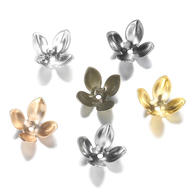 

50pcs/lot 15*8mm Four Leaves Petal Flowers Filigree Beads Caps Findings Bulk Spaced Apart Bead Cap For Jewelry Making Supplies