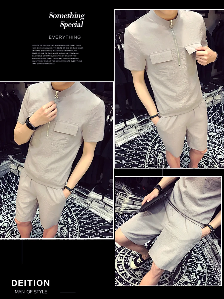 Summer Men Fashion Men Sets High Quality T-Shirt Casual Breathable Short-Sleeve T-Shirt+ Shorts