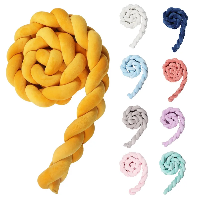 

1M 2M Baby Bed Bumper Braids Baby Bed Decor Pure Weaving Plush Knot Crib Bumper Protector Pillow Cushion Infant Room Decor