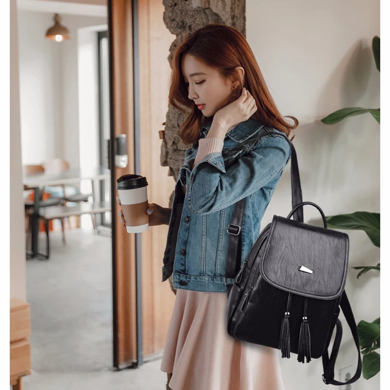 Новинка, женские кожаные рюкзаки для девочек, Mochilas, одноцветные, большая вместительность, рюкзак на каждый день, женский, винтажный рюкзак