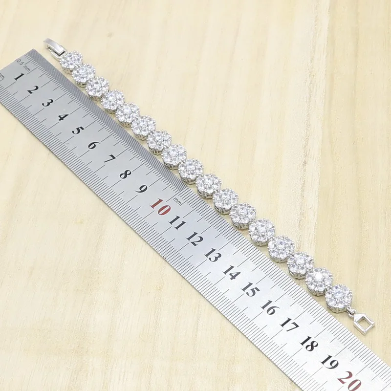 Белый Циркон 925 серебряные свадебные украшения набор для женщин браслет шпилька серьга, ожерелье, подвеска подарочные коробки для колец