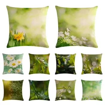 

Pop Yellow Flowers Printed Natural Scenery Cotton Linen Cushion Cover insect Throw Pillow Covers Sunflower Pillowcases 1471