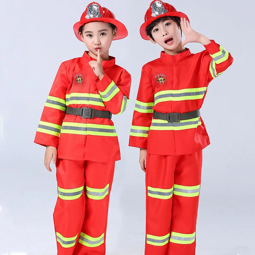 

Firefighter Work Wear Uniform Fireman Sam Cosplay Carnival Halloween Costumes for Kid Party Girl Boy Disguise Anime Clothing Set