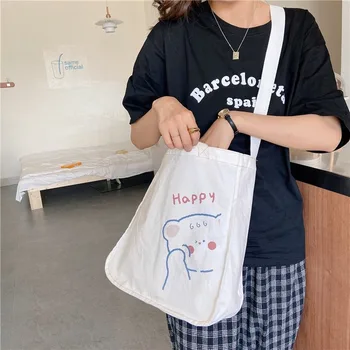 

Spring and summer new cute bear and rabbit print all-match canvas bag ins girl student hand bag luxury bag hand bags