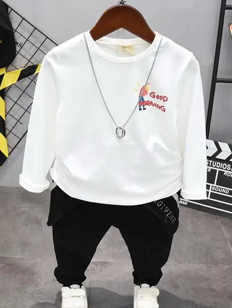 T-shirt and pants Комплект одежды для малышей, комплект с длинными рукавами для маленьких мальчиков, осенняя рубашка с капюшоном+ футболка+ штаны, 3 предмета, одежда для маленьких мальчиков, спортивный костюм для детей - Цвет: T-shirt and pants