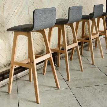 

Backrest solid wood bar stool Nordic bar chair bar stool modern minimalist home front high stool