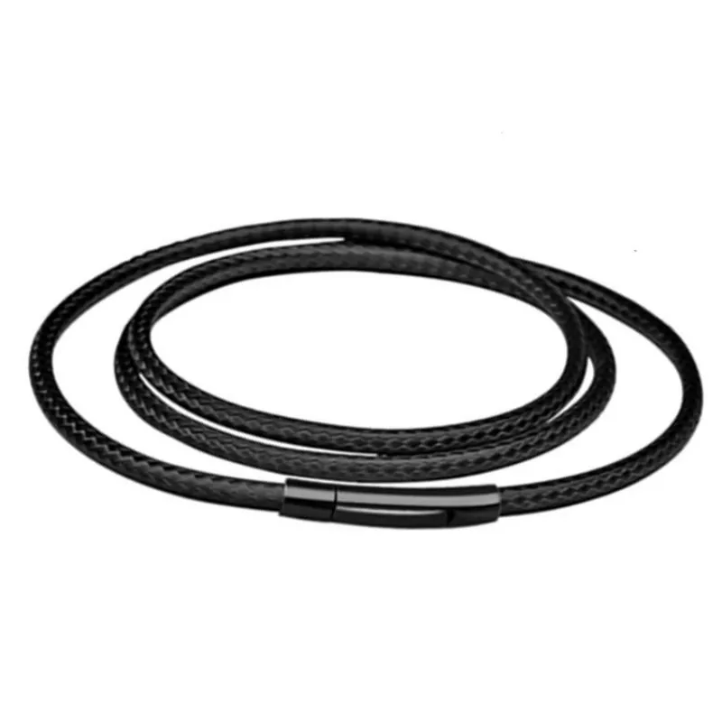 Leather cord necklace 2mm 3mm mens womens black braided stainless steel clasp for pendant DIY