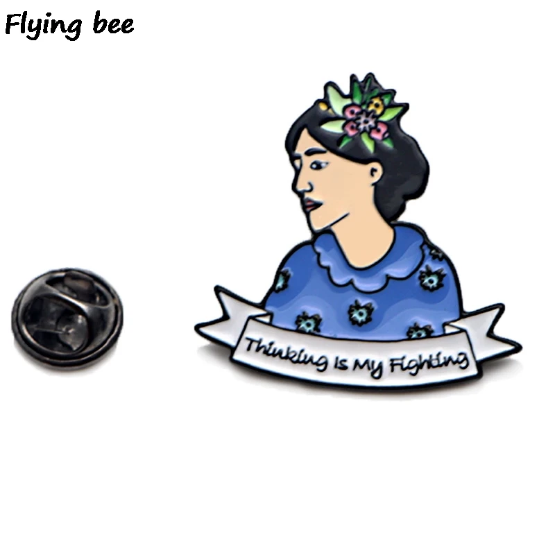 Flyingbee Virginia Woolf Pins Thinking is my Fighting pin Женская модная брошь для одежды эмалированные булавки шапка значки ювелирные изделия X0454