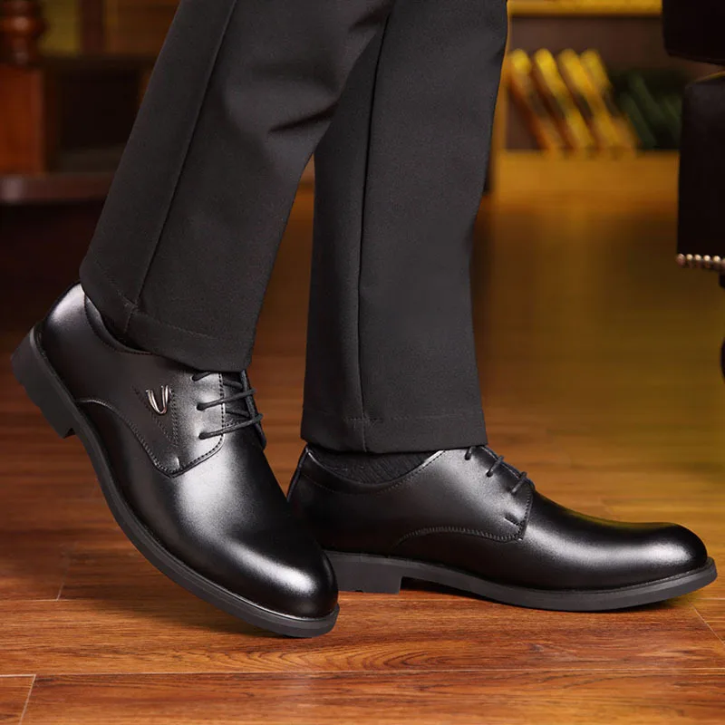 

Spring New Style Men Business Casual Shoes Lace-up Genuine Leather Formal Wear Leather Shoes Trend Large Size MEN'S SHOES Shoe