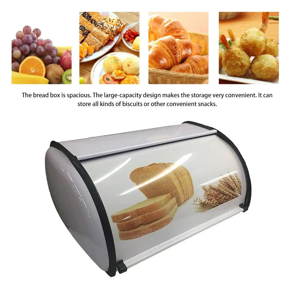 

European Roll Top Small Metal Flip-baked Bread box Desktop Finishing Snack Dust-proof Storage Box Bread Bin Kitchen Food Holder
