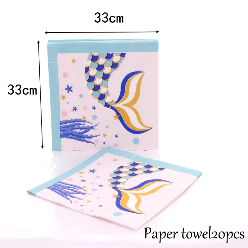 paper towel20pcs Русалка тема вечерние день рождения одноразовая посылка Конфета "Русалка" коробка вечерние воздушные Шары Баннер для свадебного оформления baby shower вечерние украшения - Цвет: paper towel20pcs