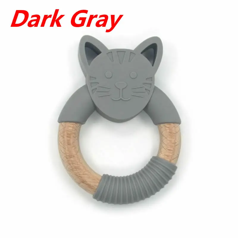 Dark Gray Силиконовый Прорезыватель для зубов в форме кошки, Аксессуары для младенцев, детский Прорезыватель Мультяшные деревянные кольца, детские игрушки для новорожденных, игрушка для жевания, подарок новорожденному - Цвет: Dark Gray