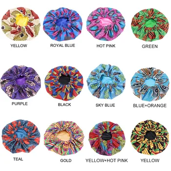 

1Pcs Shower Cap Satin Bonnet African Print Solid Wide-brimmed Sleep Hat Night Sleep Cap Hair Care Bonnet Nightcap Bonnet De Nuit