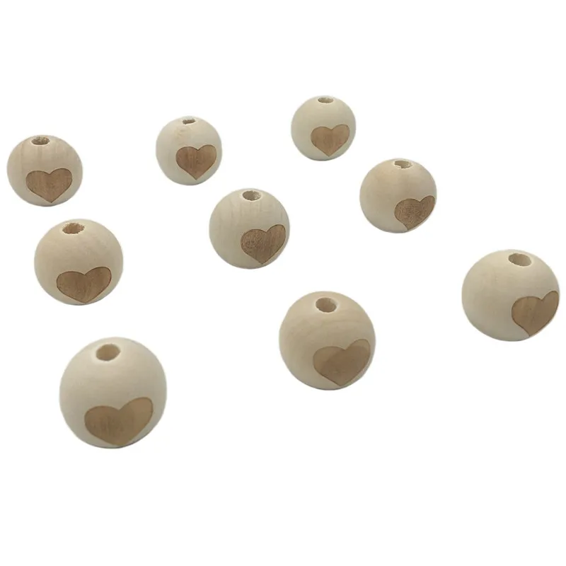 10PCS Beads 10 шт./Партия DIY 20 мм Милая Любовь бисер Детские молярные бусины детский деревянный Прорезыватель пищевой бука соска цепь детский Прорезыватель аксессуары - Цвет: 10PCS Beads
