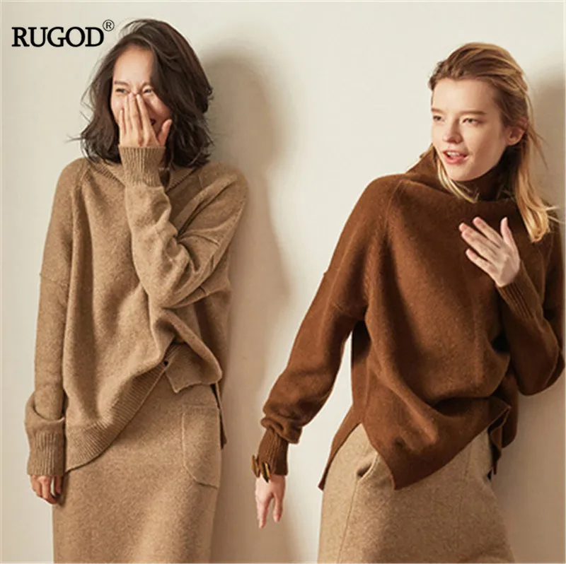RUGOD свитер осень-зима высокий суконный пуловер Свободный толстый свитер короткий абзац вязаная рубашка