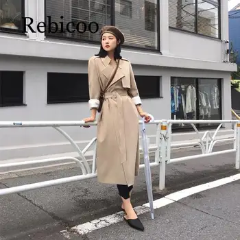 

Spring Autumn Maxi Long Women's Loose Trench Coat With Belt Khaki & Black Plus Size Korean Style Windbreaker Outwear