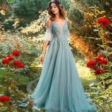 SSYFashion новое красивое вечернее платье с v-образным вырезом развертки поезд с аппликацией из блесток, длинное вечернее платье на выпускной на заказ халат De Soiree