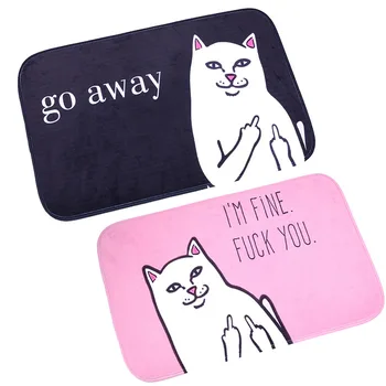 

40*60CM Funny Words Go Away 1 PC Door Mats Coral Velvet Carpet Non-slip Entrance Indoor Floor Mat Cat With Middle Finger Pattern