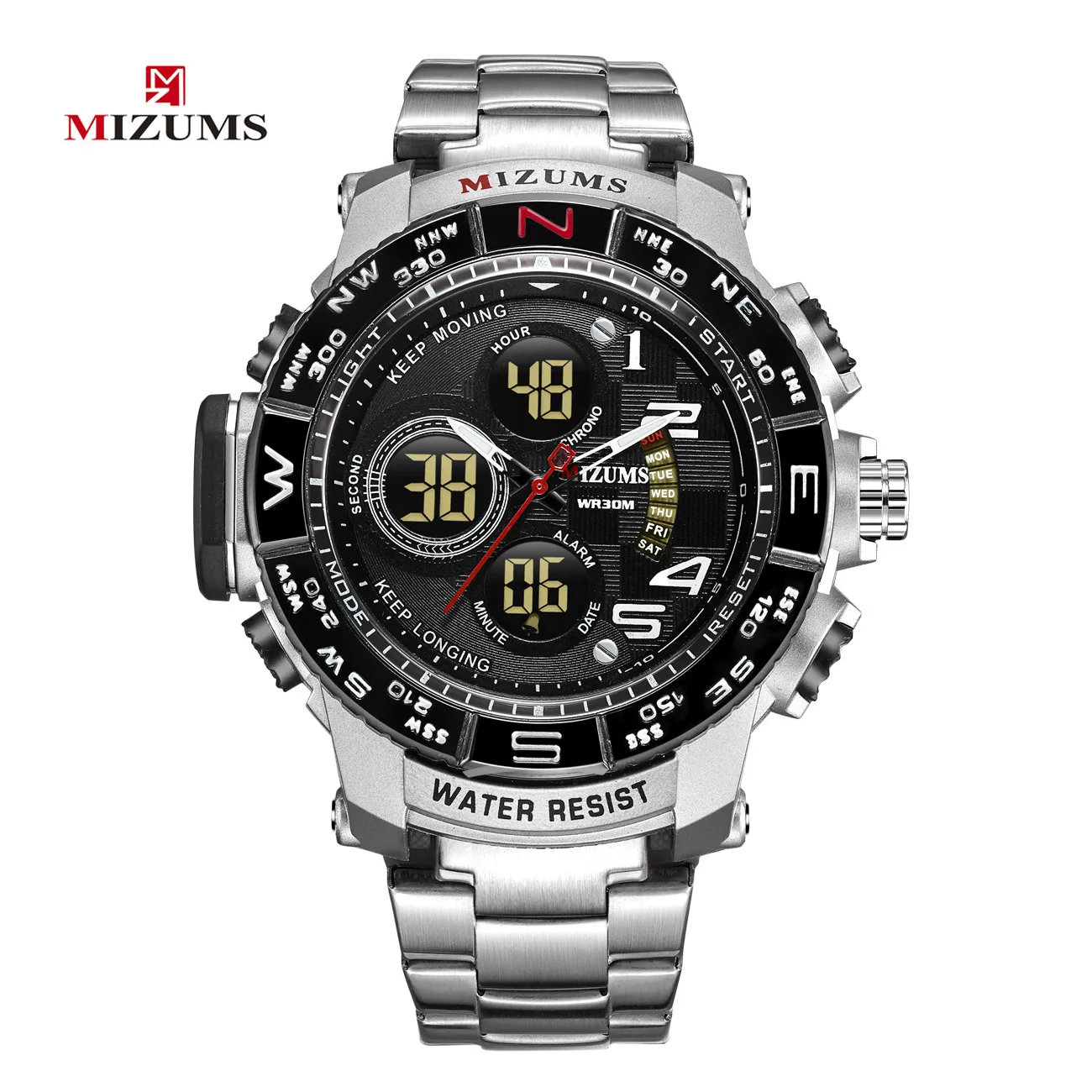 sliver black Mizums Men's Watch Waterproof Sport Digital Watches Top Brand Quartz Watch Men Male Military Wristwatches Relogio Masculino - Цвет: sliver black